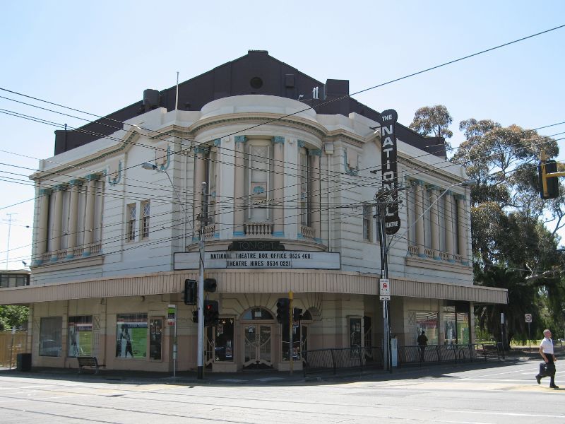 St Kilda - Barkly Street shops: National Theatre, corner Barkly St and Carlisle St
