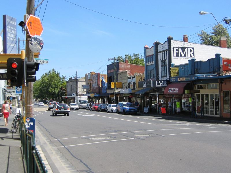 St Kilda - Barkly Street shops: View south along Barkly St at Acland St