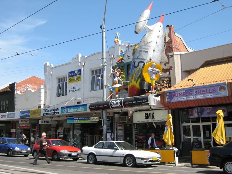 St Kilda - Acland Street shops: Shops along west side of Acland St north of Barkly St