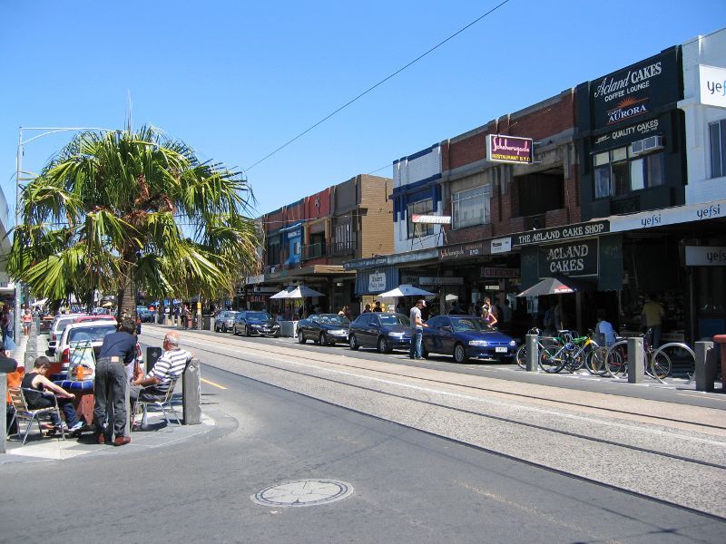 St Kilda - Acland Street shops - View south-east along Acland St at Irwell St