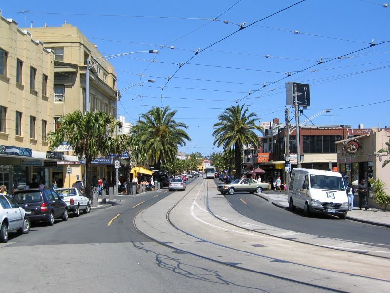 St Kilda - Acland Street shops: View south-east along Acland St towards Albert St