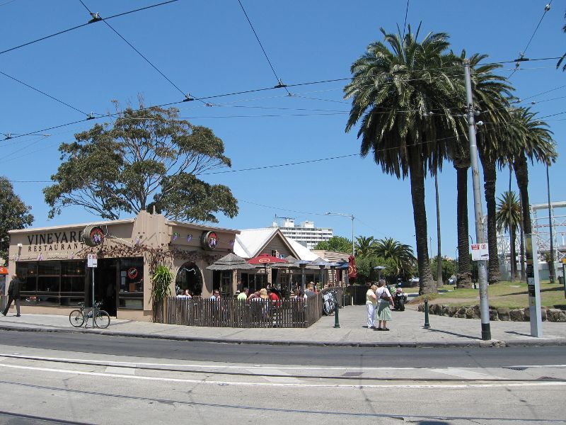 St Kilda - Acland Street shops: Vineyard Restaurant, corner Acland St and Shakespeare Gv