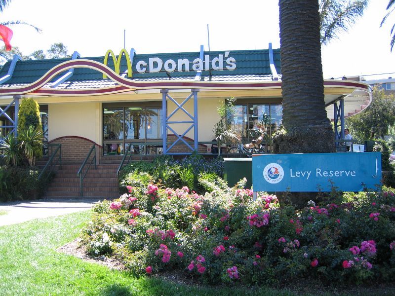 St Kilda - Acland Street shops - McDonalds at Levy Reserve, corner Acland St and The Esplanade