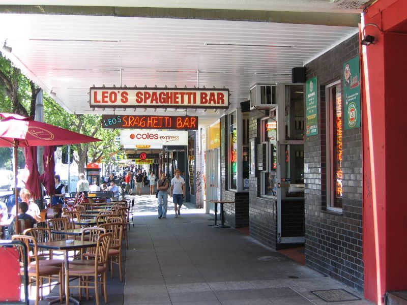 St Kilda - Fitzroy Street shops: Leo's Spaghetti Bar, Fitzroy St opposite Park St