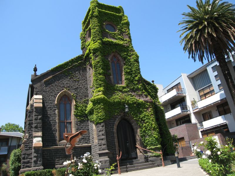 St Kilda - Fitzroy Street shops: Former church and apartments, Fitzroy St near Princes St