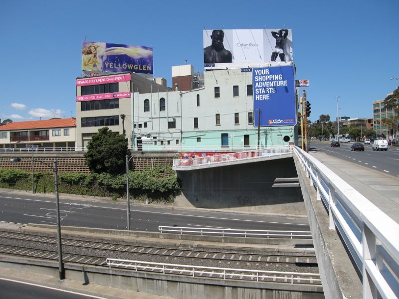 St Kilda - St Kilda Junction: View south along Punt Rd over Dandenong Rd