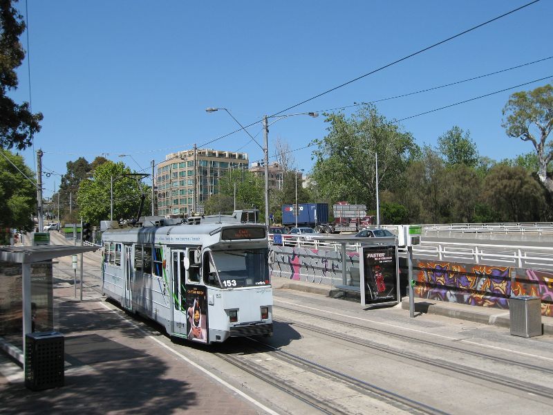 St Kilda - St Kilda Junction: View south along tramway through St Kilda Junction