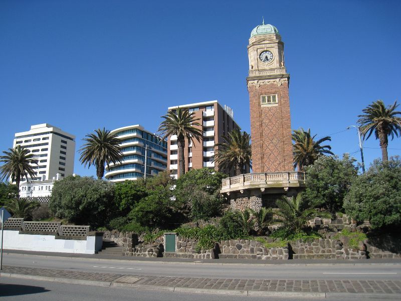 St Kilda - Jacka Boulevard: View north-east across Jacka Bvd towards Catani Clocktower