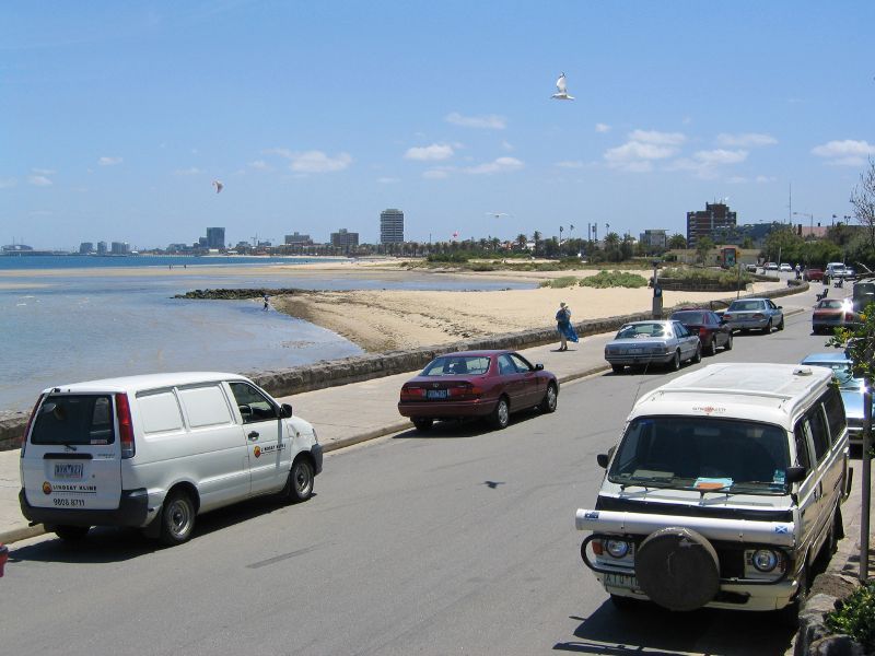 St Kilda - West Beach along Pier Road: North-westerly view along Pier Rd and beach