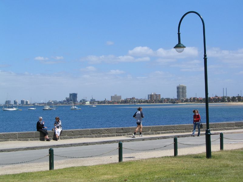St Kilda - West Beach along Pier Road: View across Pier Rd towards harbour and bay