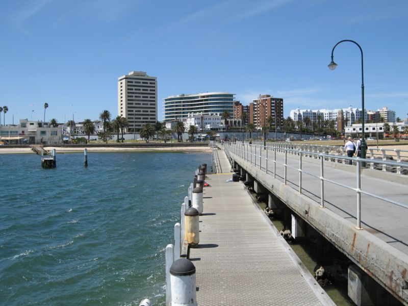 St Kilda - St Kilda Pier and St Kilda Harbour: View along pier towards coast