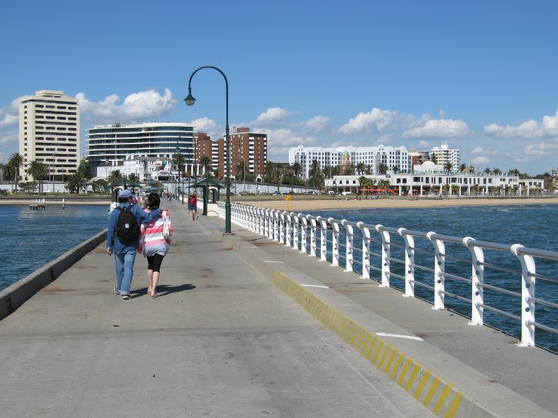 St Kilda - St Kilda Pier and St Kilda Harbour: View along pier towards coast