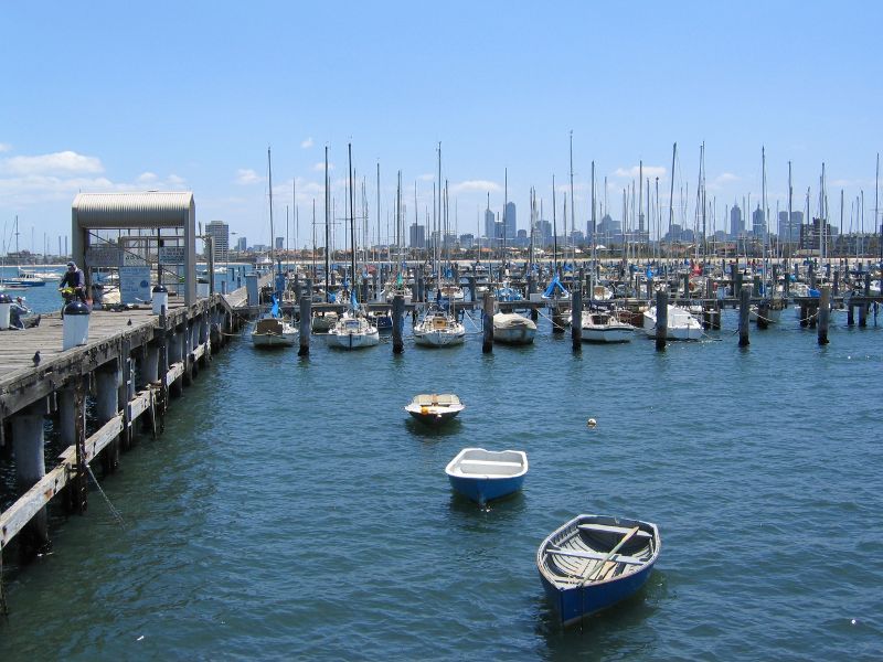 St Kilda - St Kilda Pier and St Kilda Harbour: View along northern arm of pier towards boat moorings