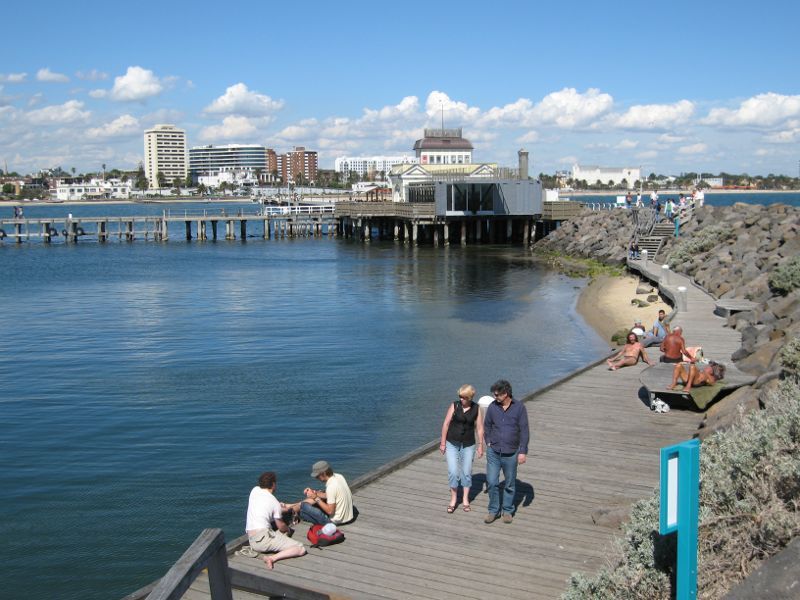 St Kilda - St Kilda Pier and St Kilda Harbour - View from breakwater towards kiosk