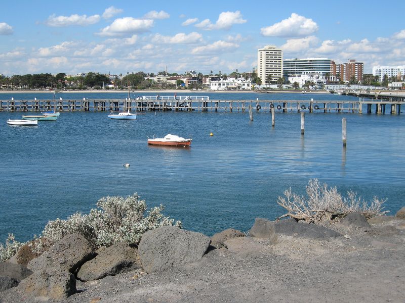 St Kilda - St Kilda Pier and St Kilda Harbour: Easterly view from breakwater towards pier and West Beach