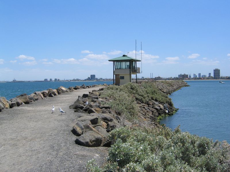St Kilda - St Kilda Pier and St Kilda Harbour - View along breakwater towards observation tower