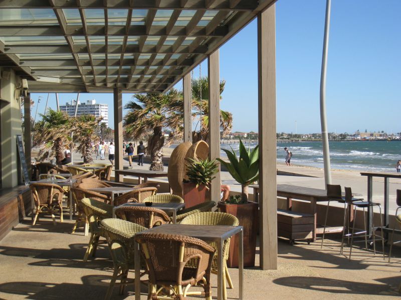 St Kilda - St Kilda Sea Baths: Outdoor dining areas overlooking beach