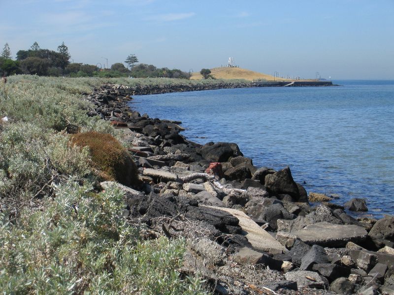 St Kilda - St Kilda Marina: View south along coast from main car park towards Point Ormond