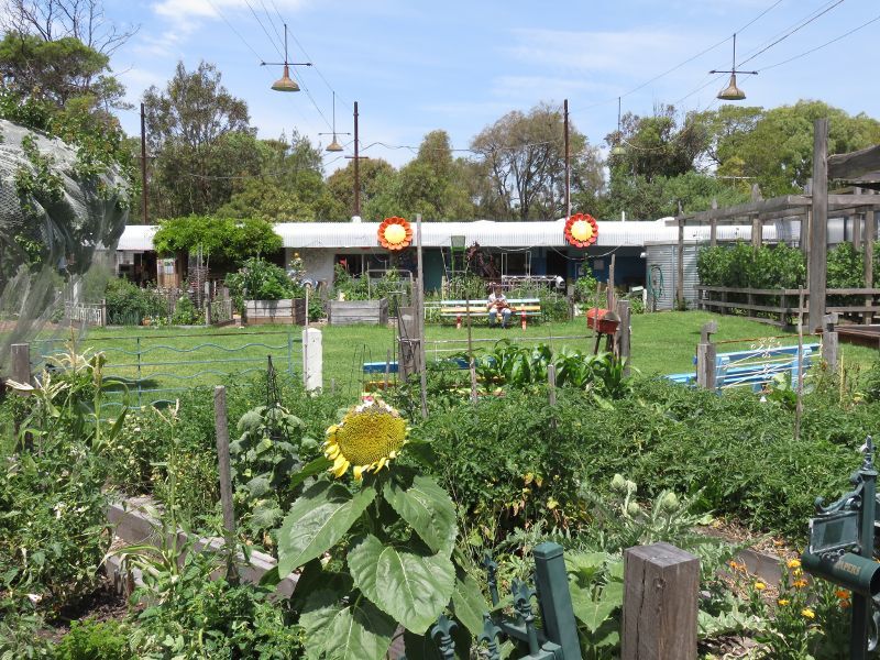 St Kilda - Veg Out Community Gardens, Shakespeare Grove: Central lawn surrounded by garden beds