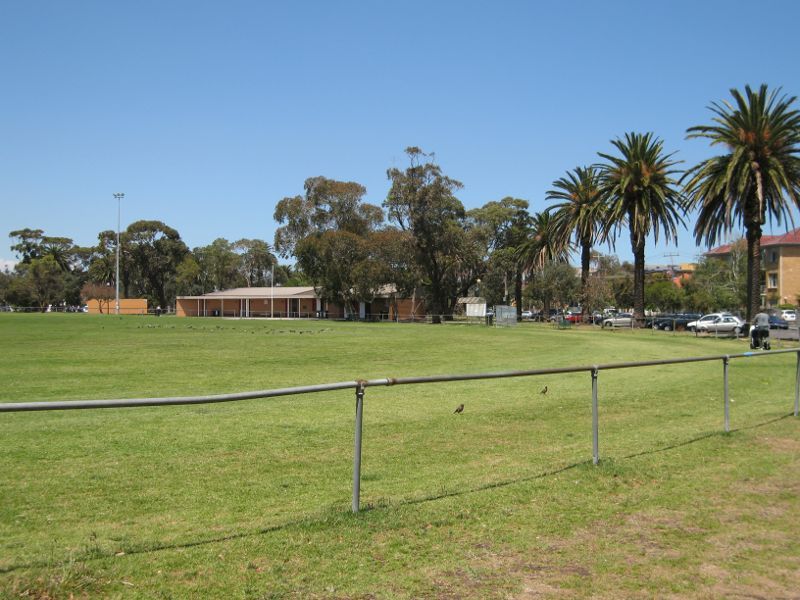 St Kilda - Peanut Farm Reserve, Spenser Street: View across oval towards pavillion