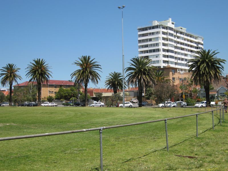 St Kilda - Peanut Farm Reserve, Spenser Street: View across oval towards Spenser St