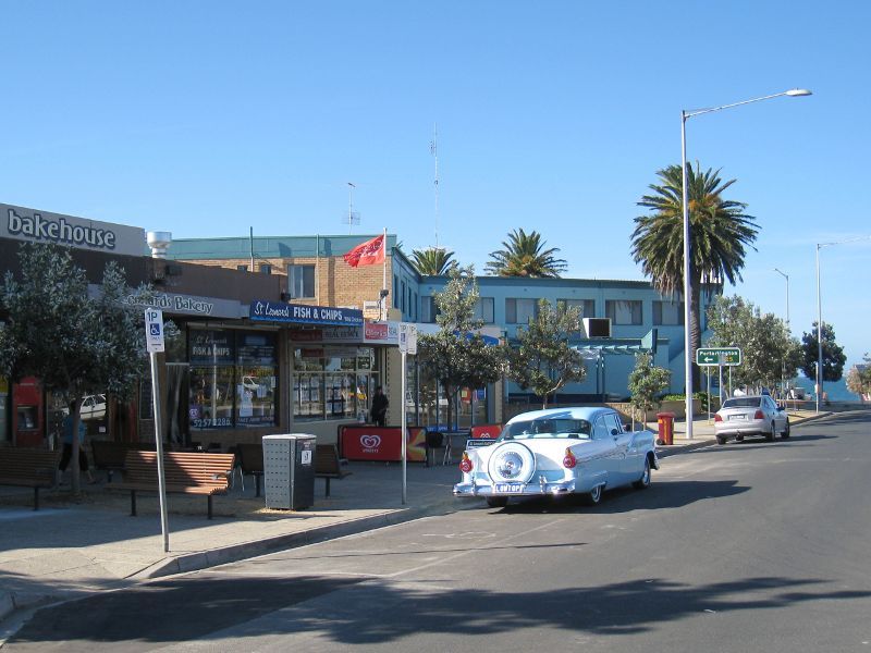 St Leonards - Shops and commercial centre, Murradoc Road - View north-east along Murradoc Rd between The Esplanade and Blanche St