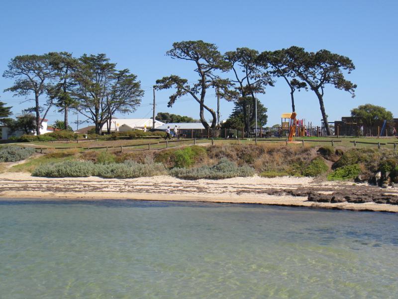 St Leonards - St Leonards Pier, eastern end of Murradoc Road: View towards beach and Harvey Park from pier