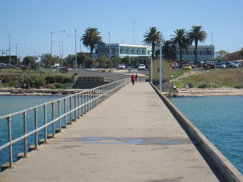 St Leonards - St Leonards Pier, eastern end of Murradoc Road: View back along pier towards St Leonards Hotel and town centre