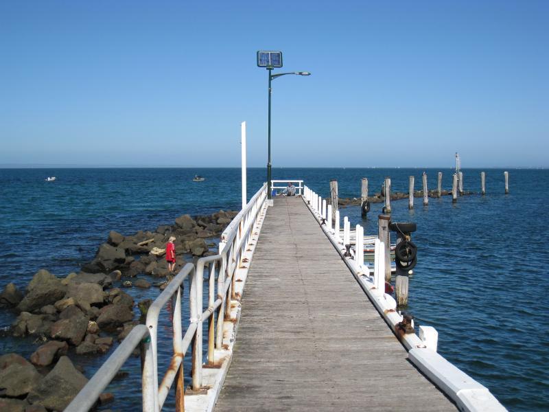 St Leonards - St Leonards Pier, eastern end of Murradoc Road: View south along far arm of pier