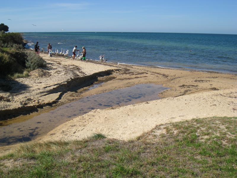 St Leonards - Jetty, boat ramp and surroundings, Bluff Road at Leviens Road: Beach north of jetty where St Leonards Lake enters the sea