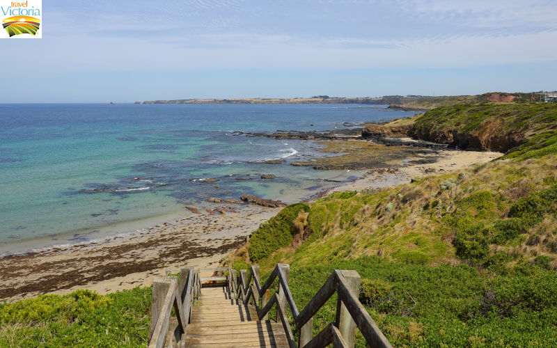 Surf Beach - Coast opposite Hopetoun Crescent: stairway down to beach