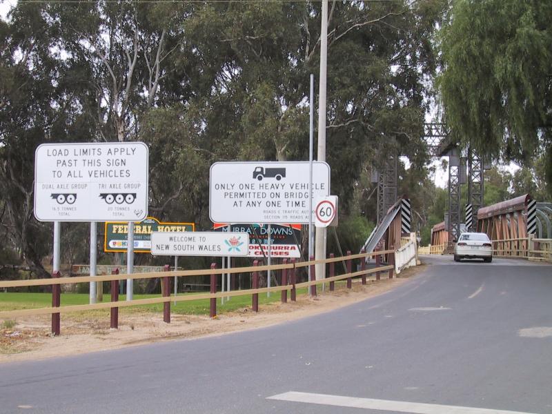 Swan Hill - Murray River and Riverside Park: Heading east across bridge over Murray River into New South Wales
