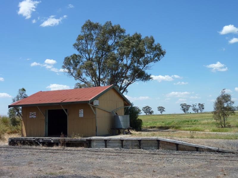 Talbot - Old Talbot railway station (now a museum and nursery), Railway Street: View east across railway line from station platform