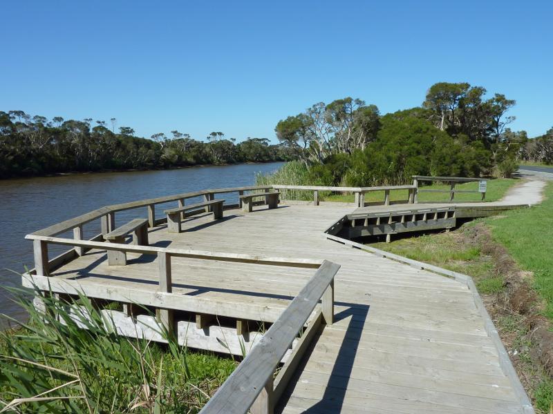 Tarwin Lower - Inverloch Road, east of town centre: View east along Tarwin River at fishing platform, Inverloch Rd 300 metres east of town centre