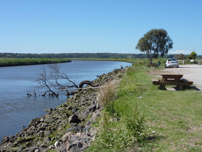 Tarwin Lower - Evergreen Road at picnic area fronting Tarwin River, west of town centre: View east along river at picnic area