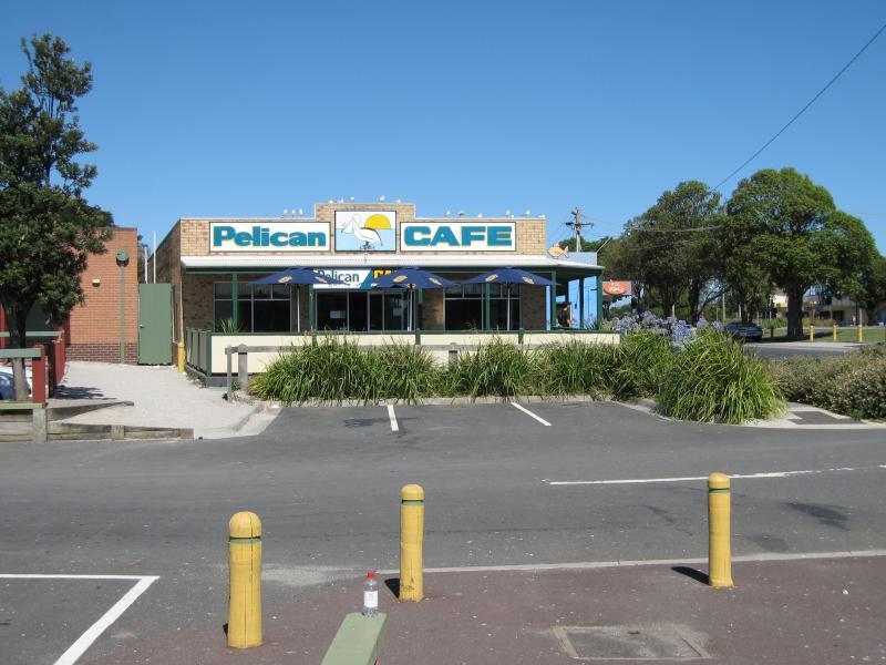 Tooradin - Shops and commercial centre, South Gippsland Highway: Pelican Cafe viewed from car park at Sawtells Inlet