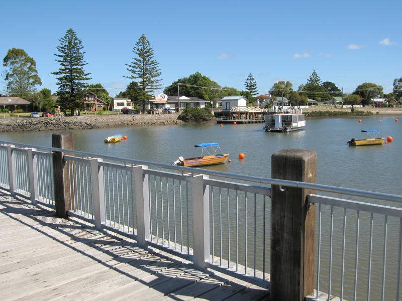 Tooradin - Sawtells Inlet and jetty, Foreshore Road: View south from footbridge towards jetty