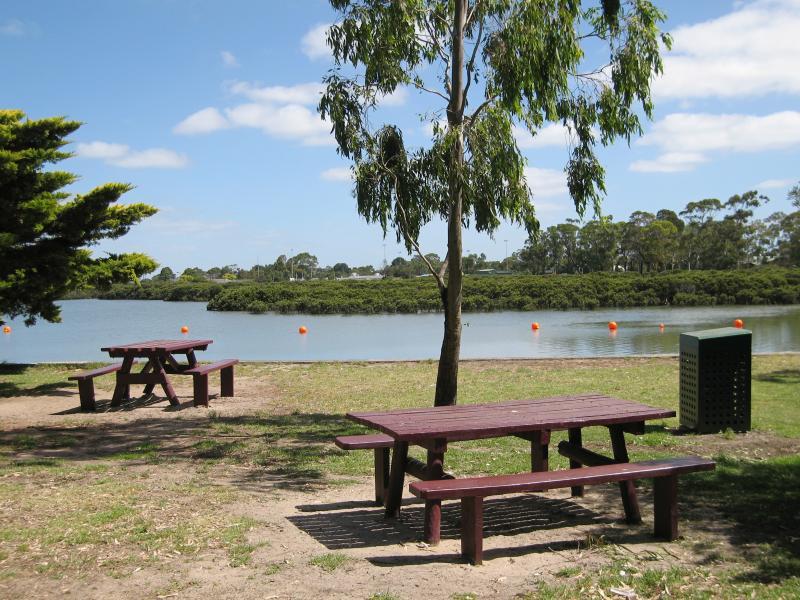 Tooradin - Landing Reserve picnic area fronting Sawtells Inlet, southern end of Foreshore Road: View through picnic area towards Sawtells Inlet