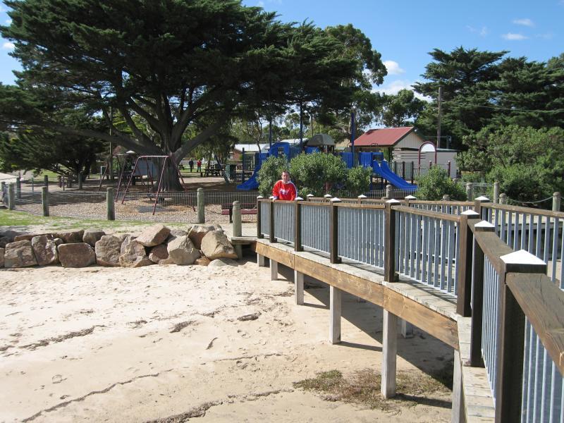 Tooradin - Landing Reserve picnic area fronting Sawtells Inlet, southern end of Foreshore Road: View of playground from viewing platform