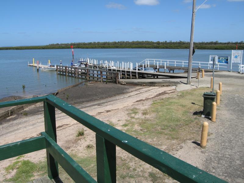 Tooradin - Boat ramp and surroundings, Sawtells Inlet south of Foreshore Road: View towards boat ramp from lookout