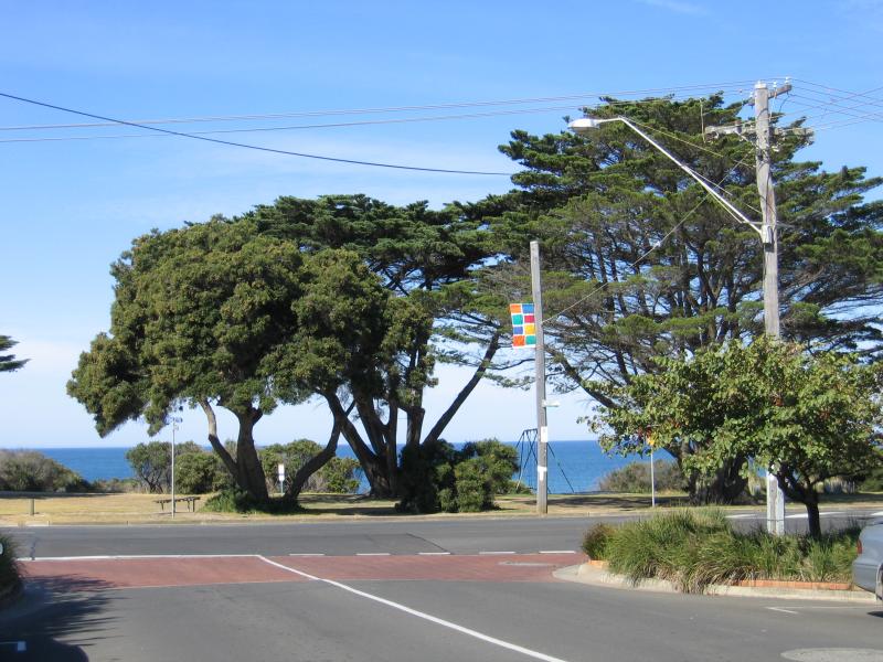 Torquay - Shops and commercial centre around Gilbert Street: View east along Gilbert St towards The Esplanade and Yellow Bluff