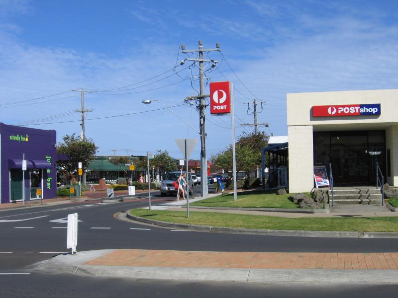 Torquay - Shops and commercial centre around Gilbert Street: Post office, view south along Pearl St at Bristol Rd