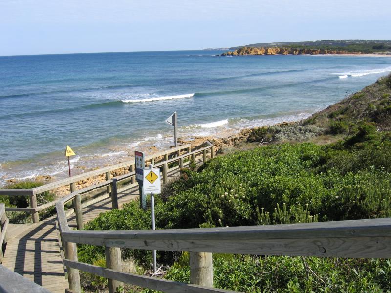 Torquay - Point Danger - Walkway along coast and down to beach, view west towards Surf Beach and Rocky point