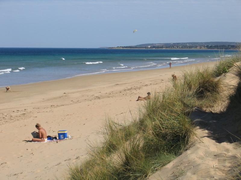 Torquay - Whites Beach - View south-west along coast, nudist beach at eastern end of The Esplanade
