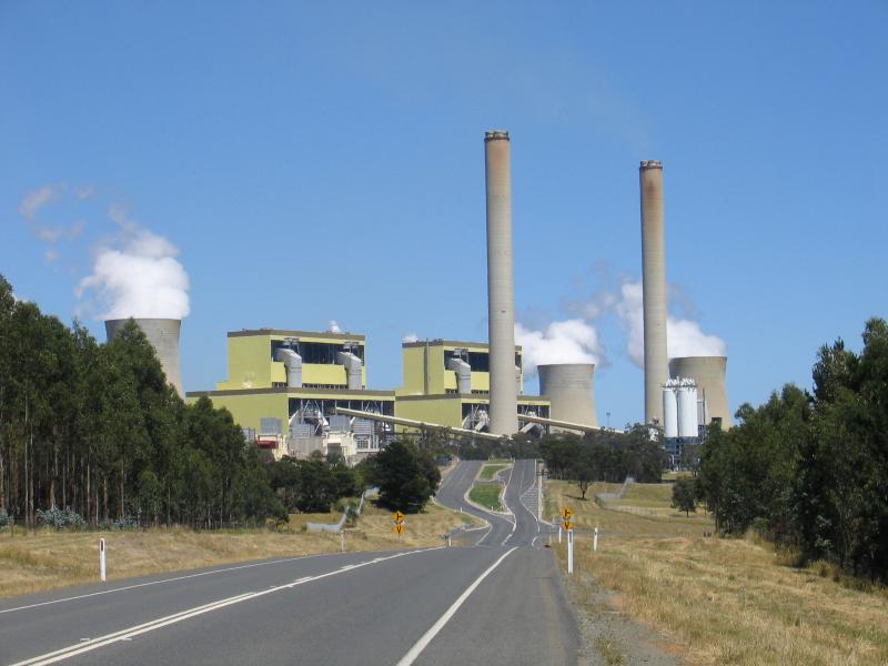 Traralgon - Loy Yang Power Station and surrounds, Hyland Highway - View west along Hyland Hwy towards Loy Yang Power Station