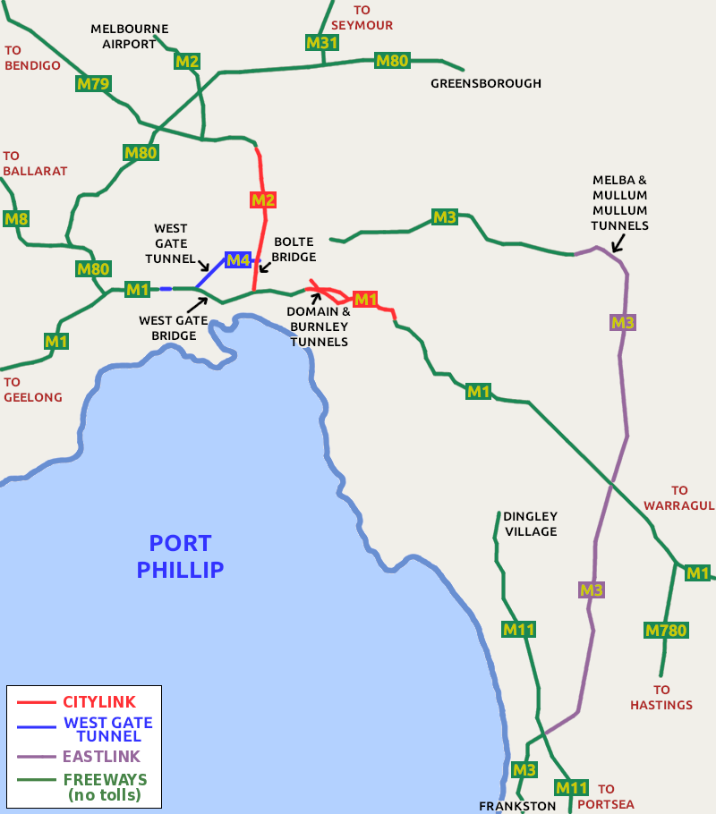 Map of Melbourne freeways and toll roads