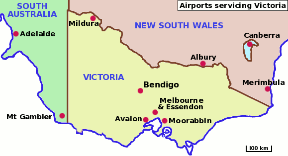 Map of airports servicing Victoria