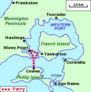 Western Port Ferries route map