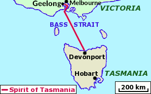 Spirit of Tasmania map
