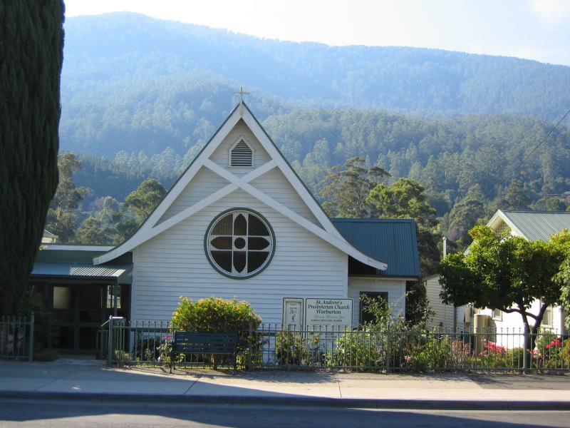 Warburton - Small commercial centre and shops, Warburton Highway east of main centre: St. Andrews Church